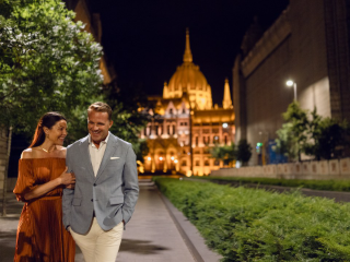 Couple walking at night