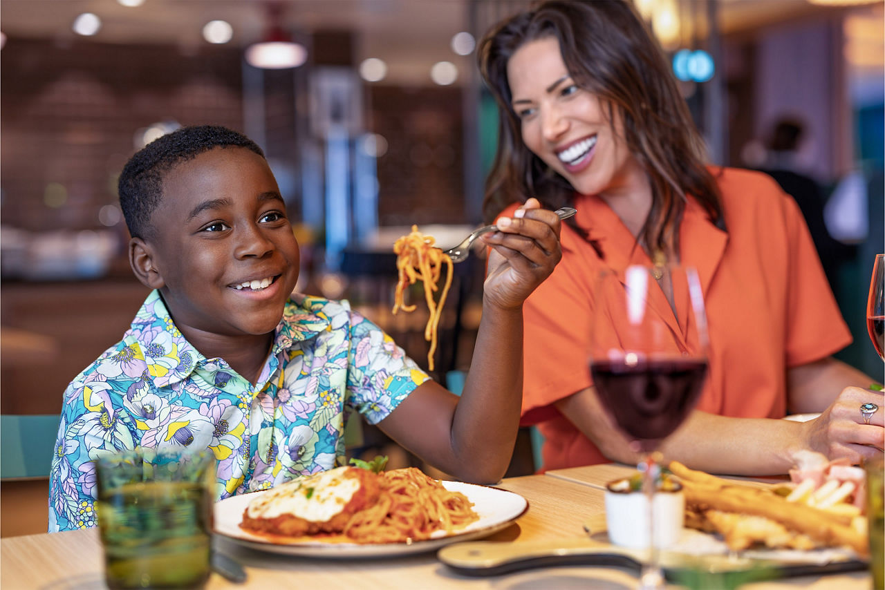 Mother and son dining at Giovanni's