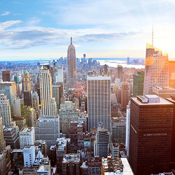 New York City Skyline at Sunrise, Cape Liberty, New Jersey 