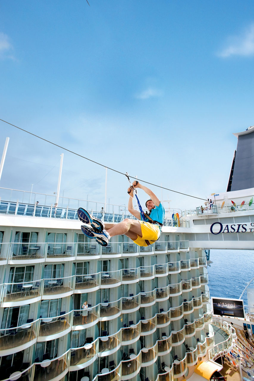 Man Going Through the Zip Line on Oasis of the Sea