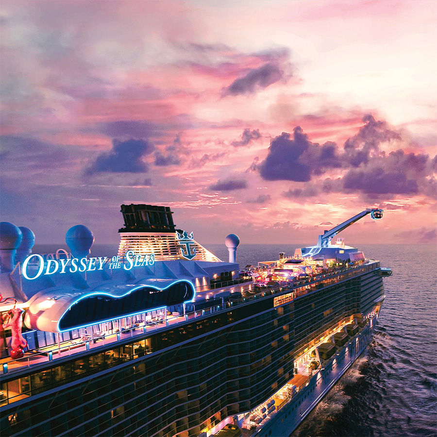 Odyssey of the Seas, side view, dusk