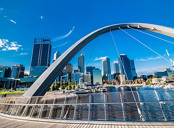Perth city skyline and urban landscape in Australia, a vibrant destination to explore on an Australia cruise. Discover Australia cruises.