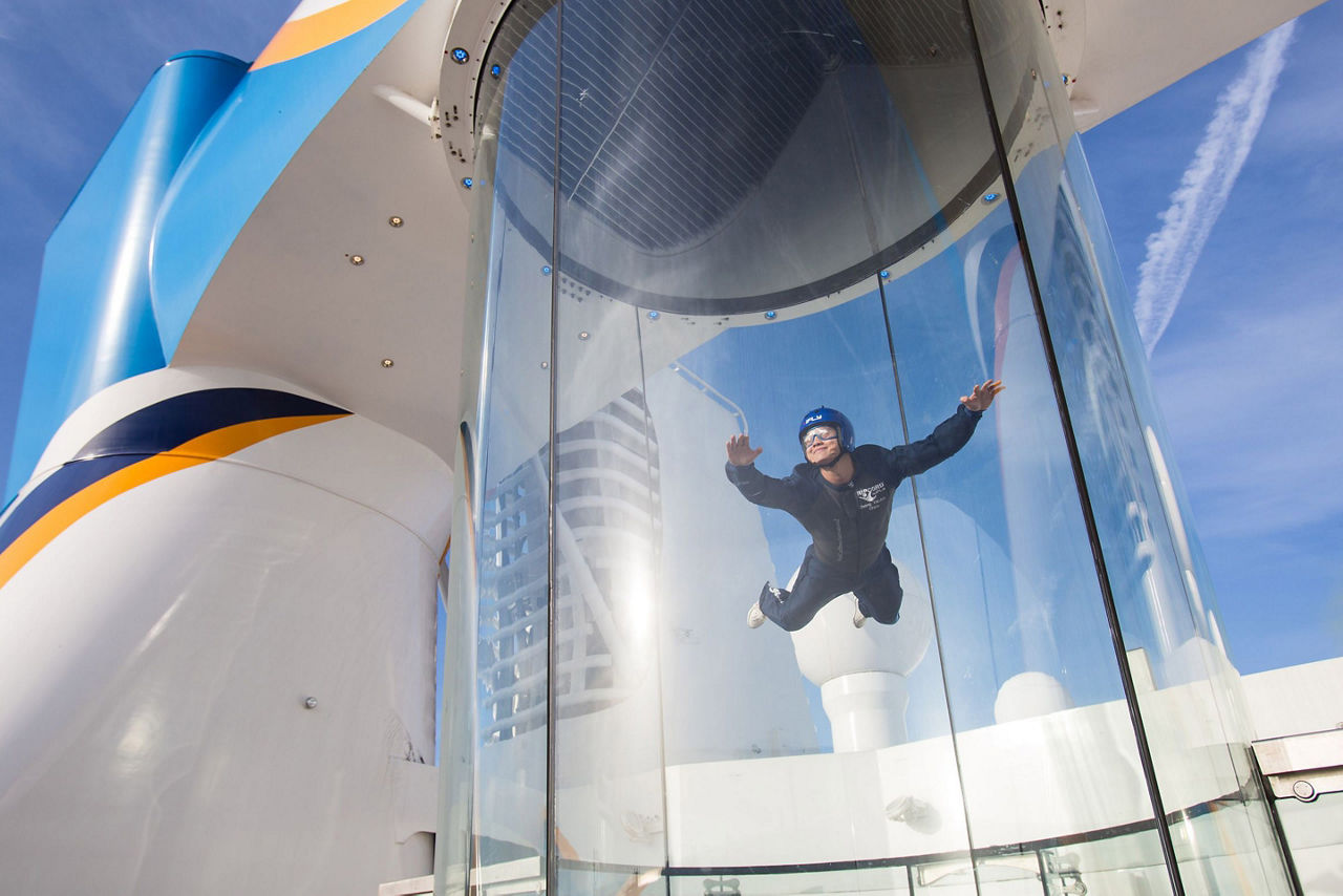 iFly instructor on Anthem in the Skydiving Tunnel, wind tunnel, skydive, skydiver, skydiving simulator, iFly by Ripcord, instructor in the Anthem ifly