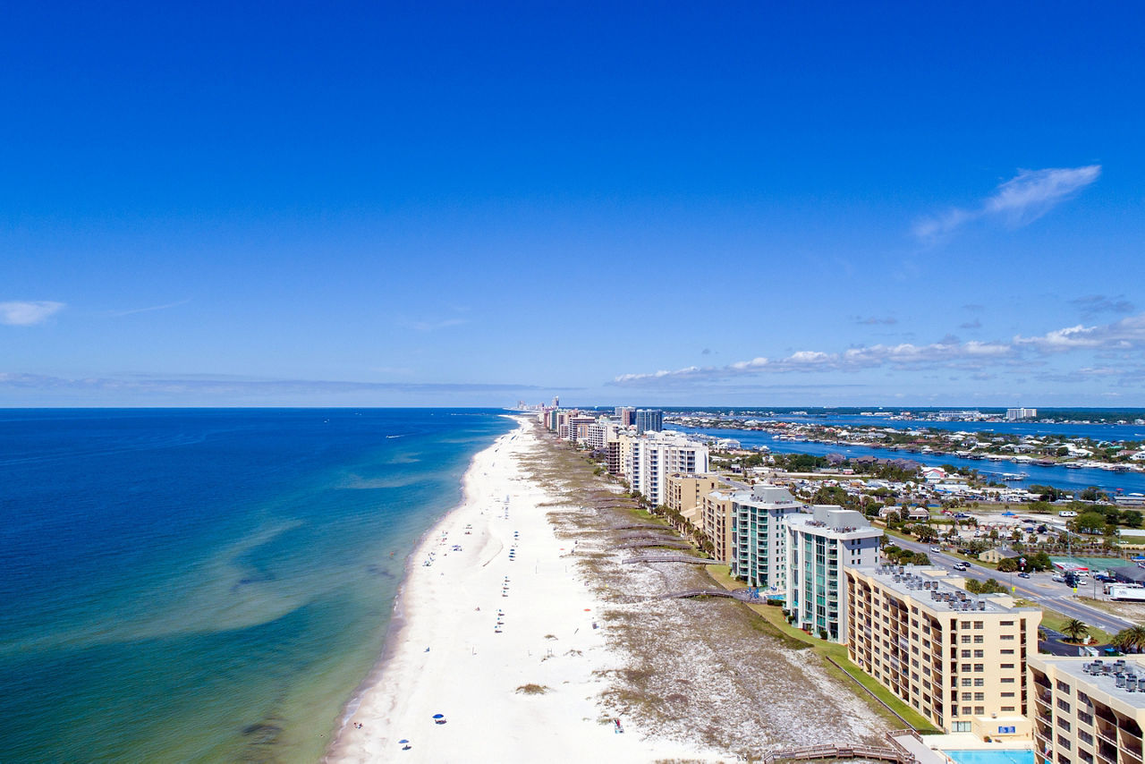 Aerial view of the beach at Perdido Key, Florida