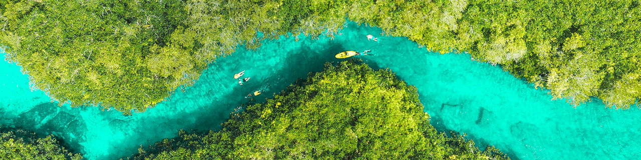 Aerial view of Casa Cenote in Tulum, Quintana Roo, Mexico