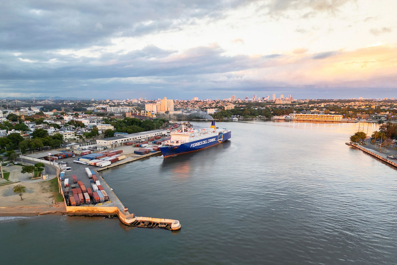 Aerial view Dominican Ozama port San Juan Puerto Rico. 