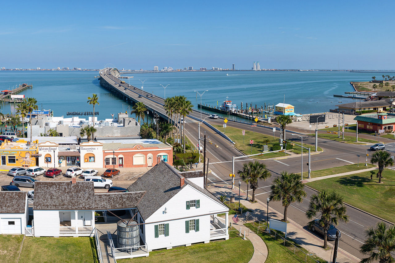 Aerial view of South Padre Island, across the Laguna Madre, from Port Isabel
