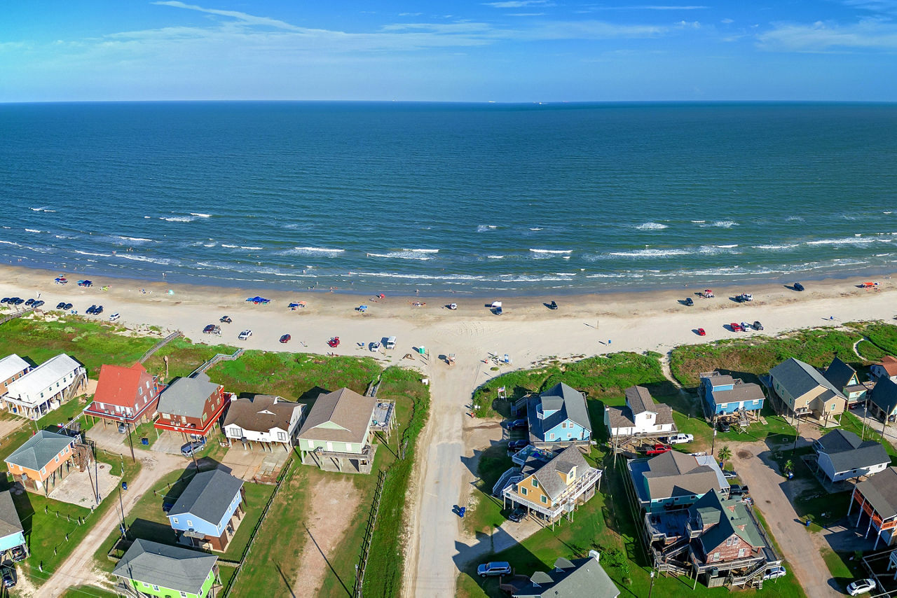 Aerial view of Surfside Beach, Texas