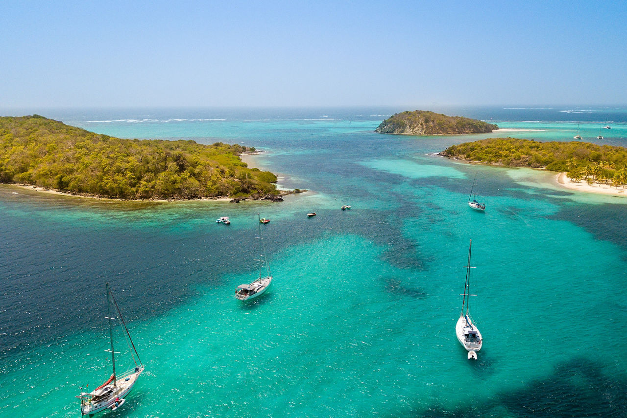 Aerial view of Tobago cays in St-Vincent and the Grenadines - Caribbean islands