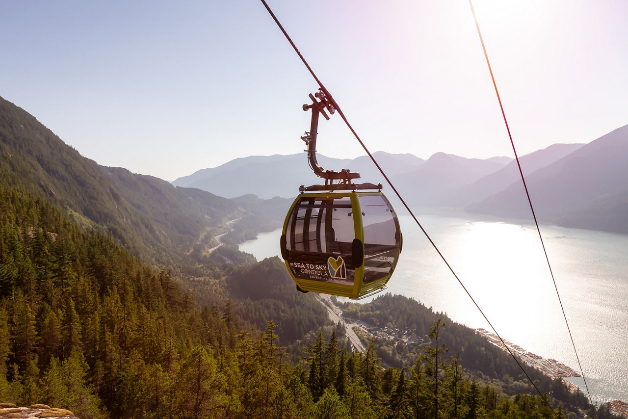 Beautiful View of the Sea to Sky Gondola with Howe Sound in the Background 