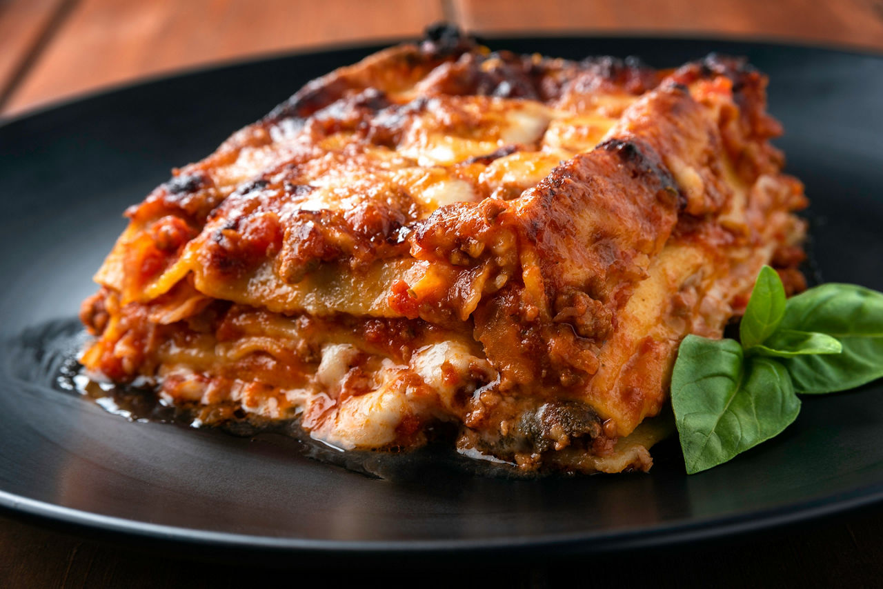 Dish of typical bolognese lasagna, Italian cuisine