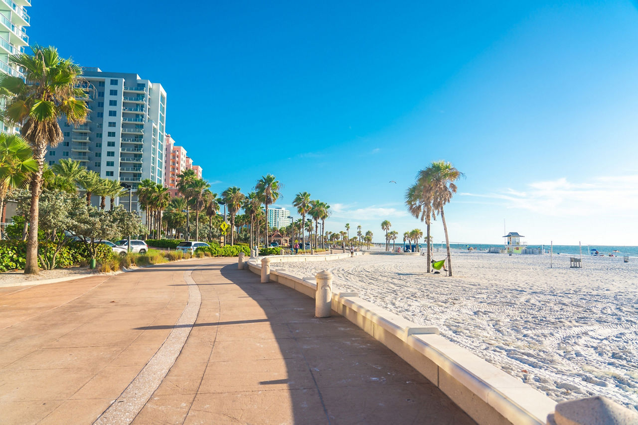 Clearwater beach with beautiful white sand in Florida USA