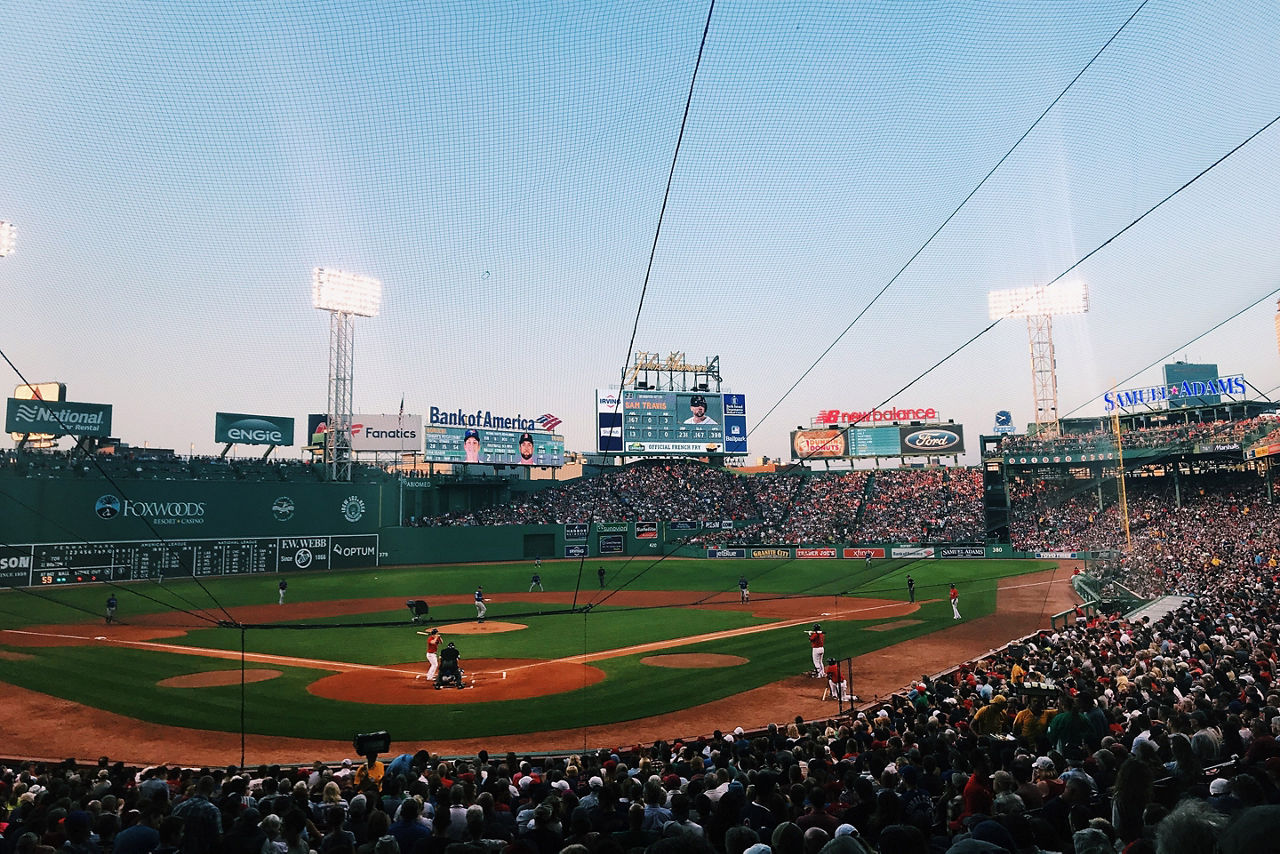 Evening Baseball Game at Fenway Park.