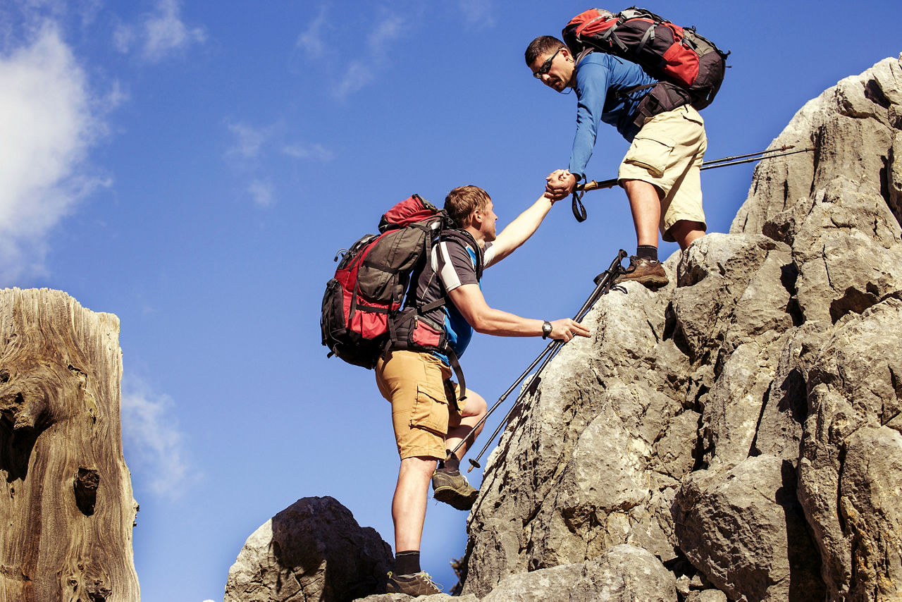 Help, support and help in a dangerous situation to hike in the mountains. Camping. 