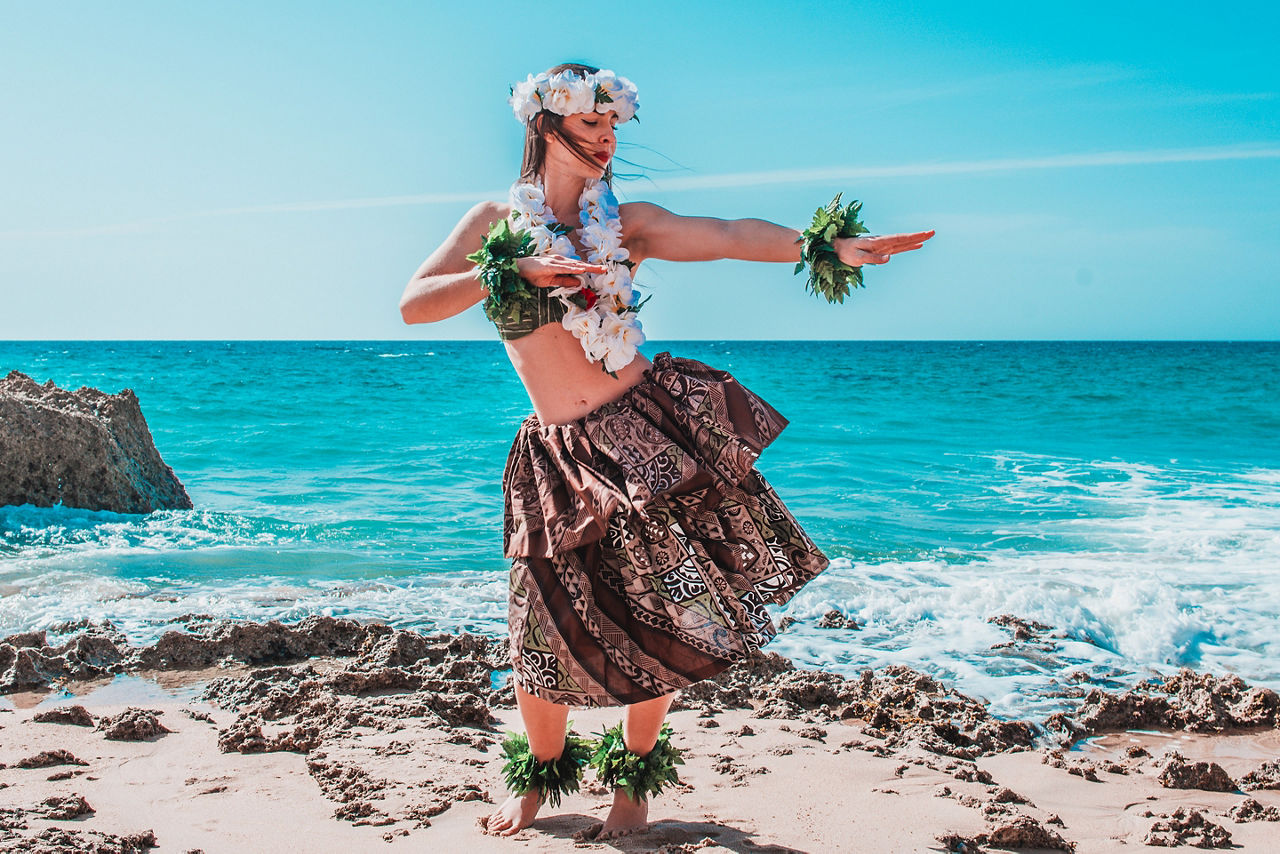 Hula dancer on the beach. 