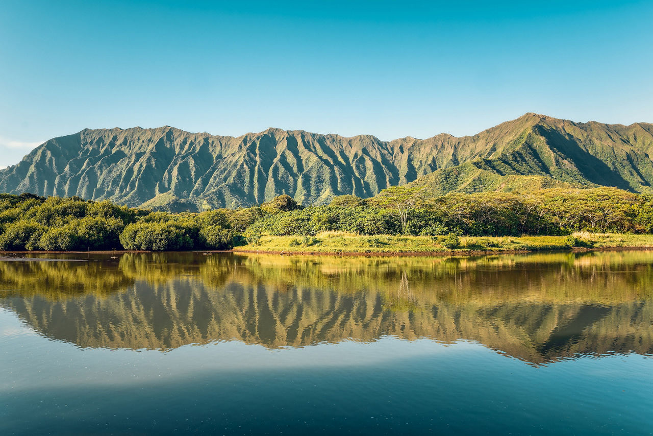 Ko'olau volcanic mountain range, Oahu island, Hawaii, USA.