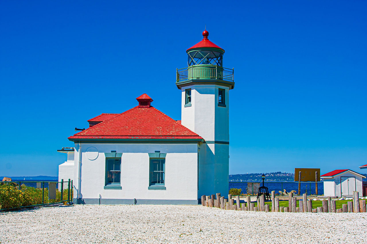 Lighthouse at Alki Point in Alki Beach, Seattle, Washington