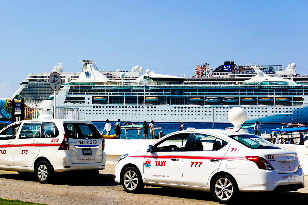 Local taxi/cabs waiting for service at the cruise terminal
