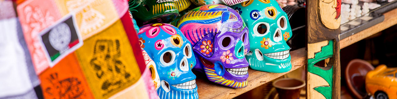 Mexico Ensenada Colorful Skulls Souvenirs Playa Del Carmen