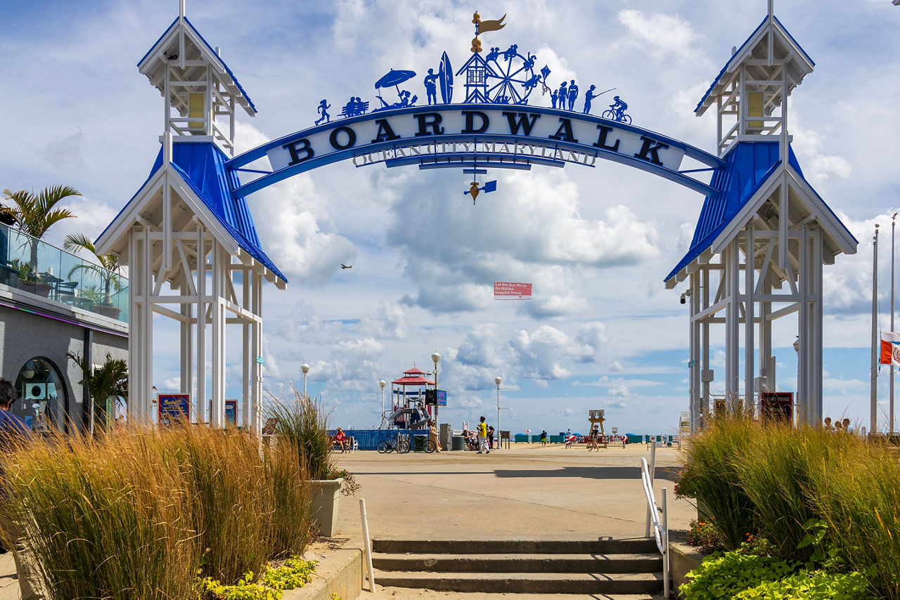 The Ocean City Boardwalk in Ocean City Maryland USA