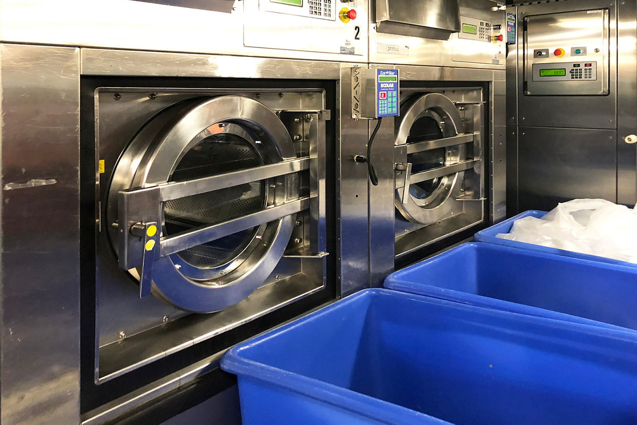 Commercial laundry onboard the cruise ship. 