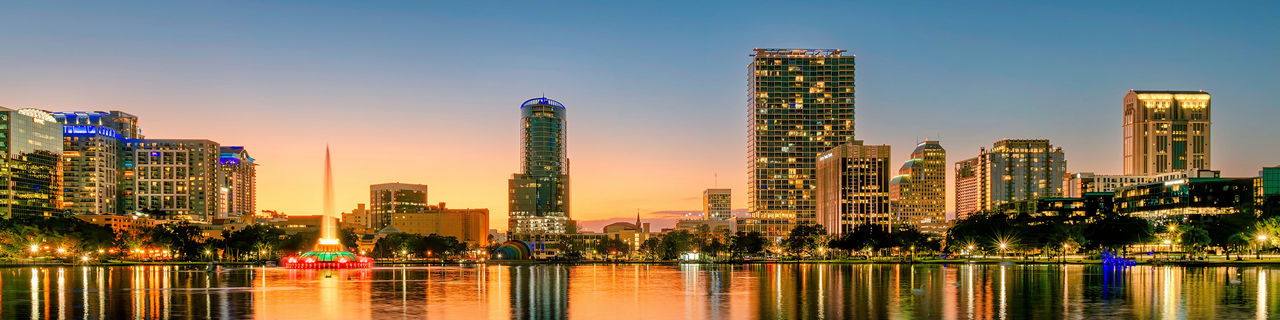 Sunset view of Orlando city.