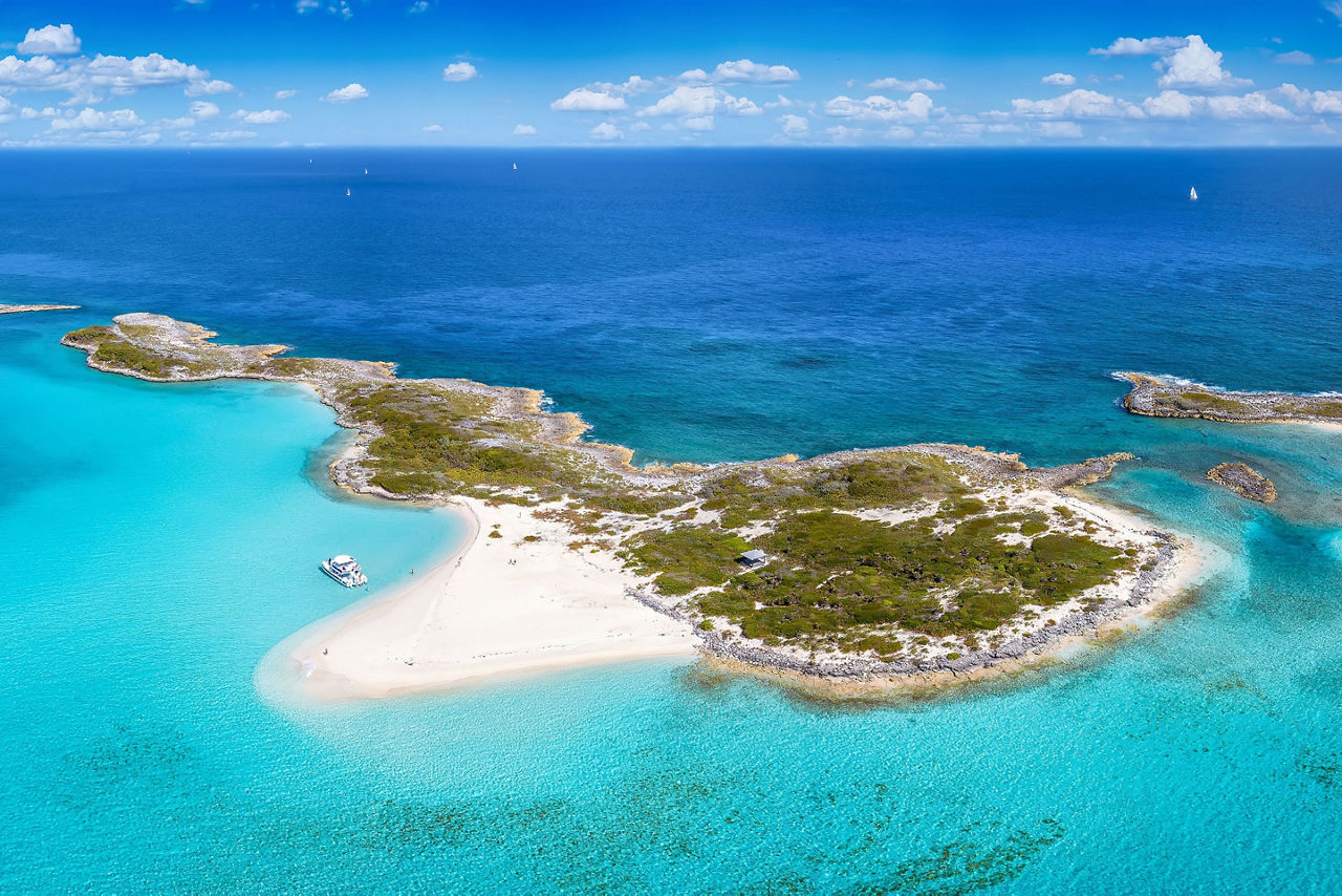 Panoramic aerial view of Exuma Cays, Bahamas