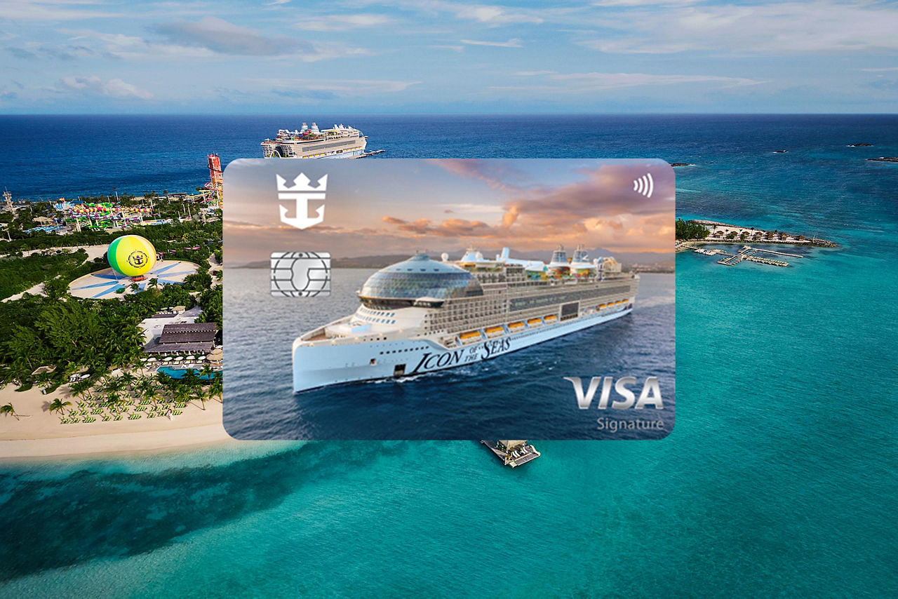 Visa Signature Credit Card mock up, Perfect Day Coco Cay background