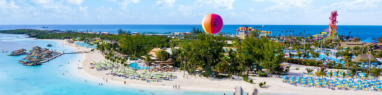 Coco Beach Club Floating Cabanas Aerial, Perfect Day at Coco Cay 
