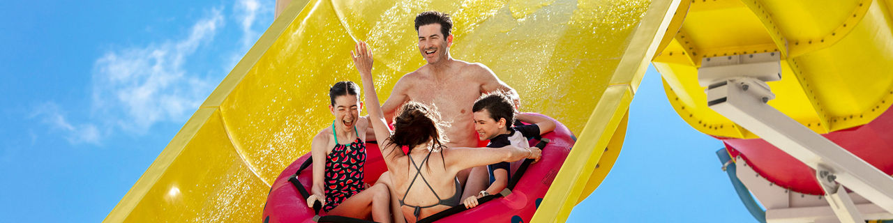 Family thrilled at Slingshot at Perfect Day Coco Cay