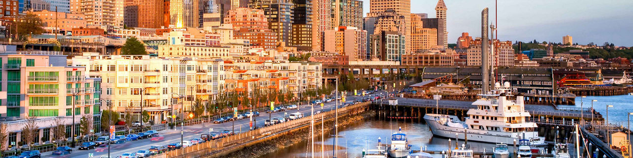 Cityscape Dock Skyscrapers, Seattle, Washington 