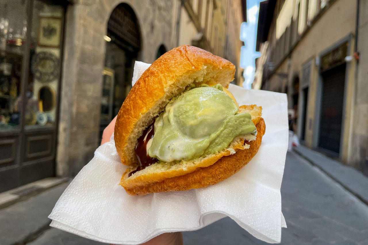 Sicilian Brioche bun with pistachio Ice Cream Gelato