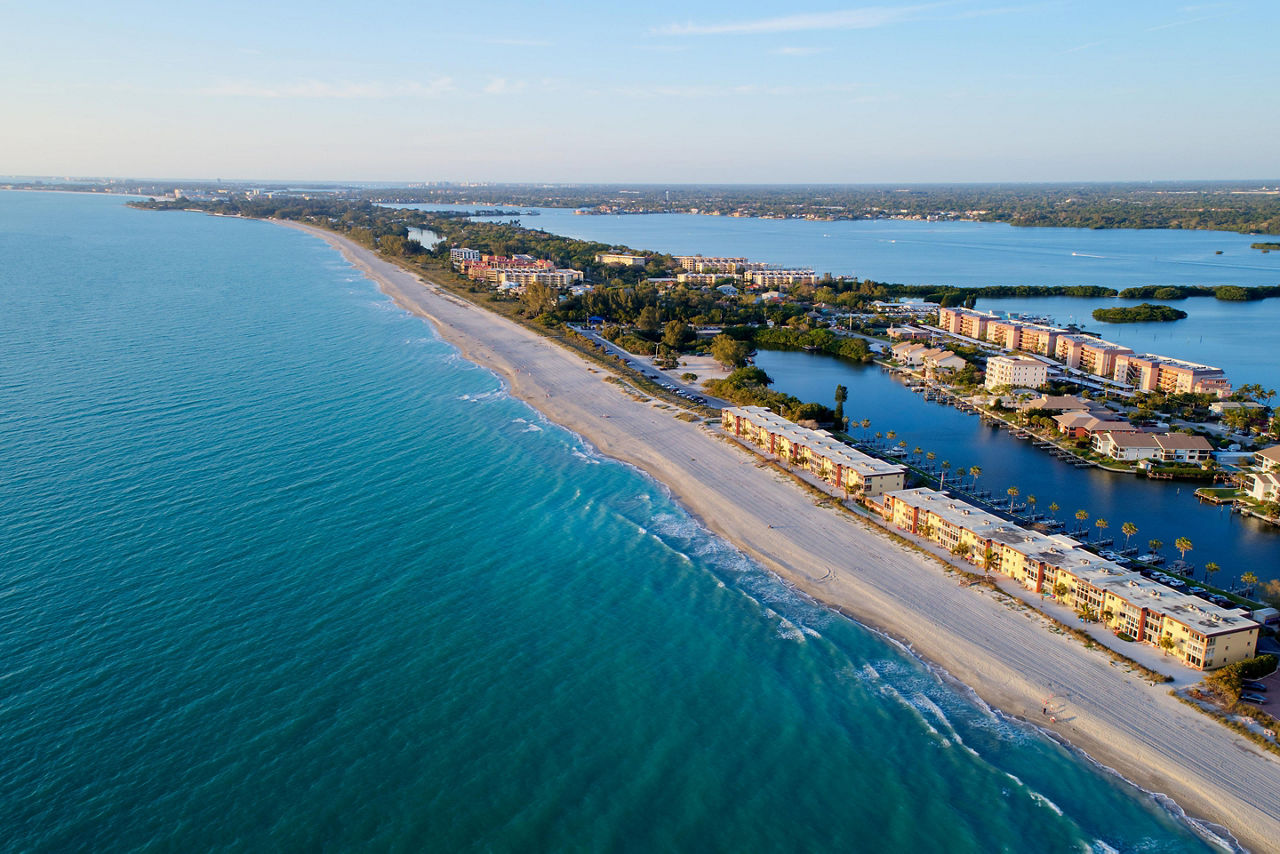 Turtle Beach on Siesta Key in Sarasota, FL shot by aerial drone