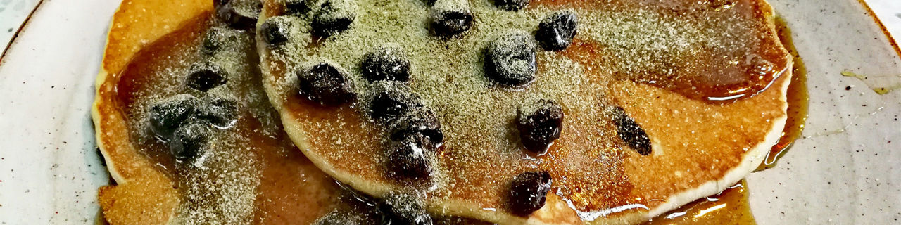 Vegan pancakes with Birch syrup and raisins