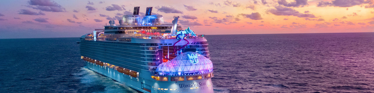 Aerial view of Wonder of the Seas at Sunset