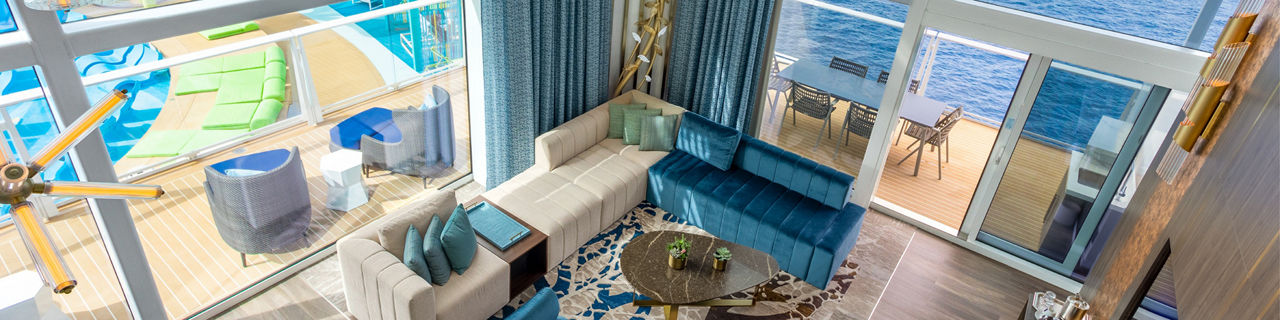 Royal loft Suite Living room and balcony from above