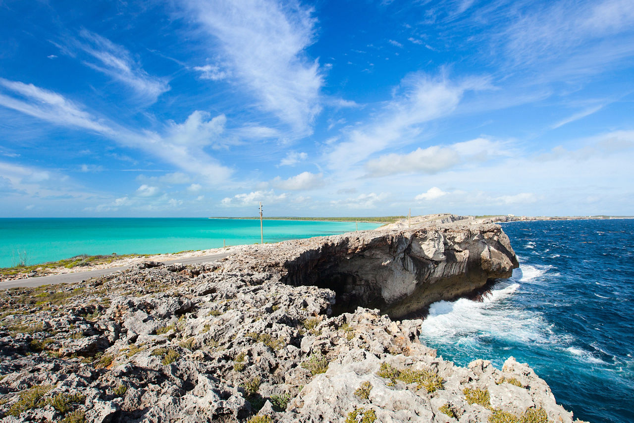 Cliff jumping location of glass window bridge on Eleuthera island. Bahamas.