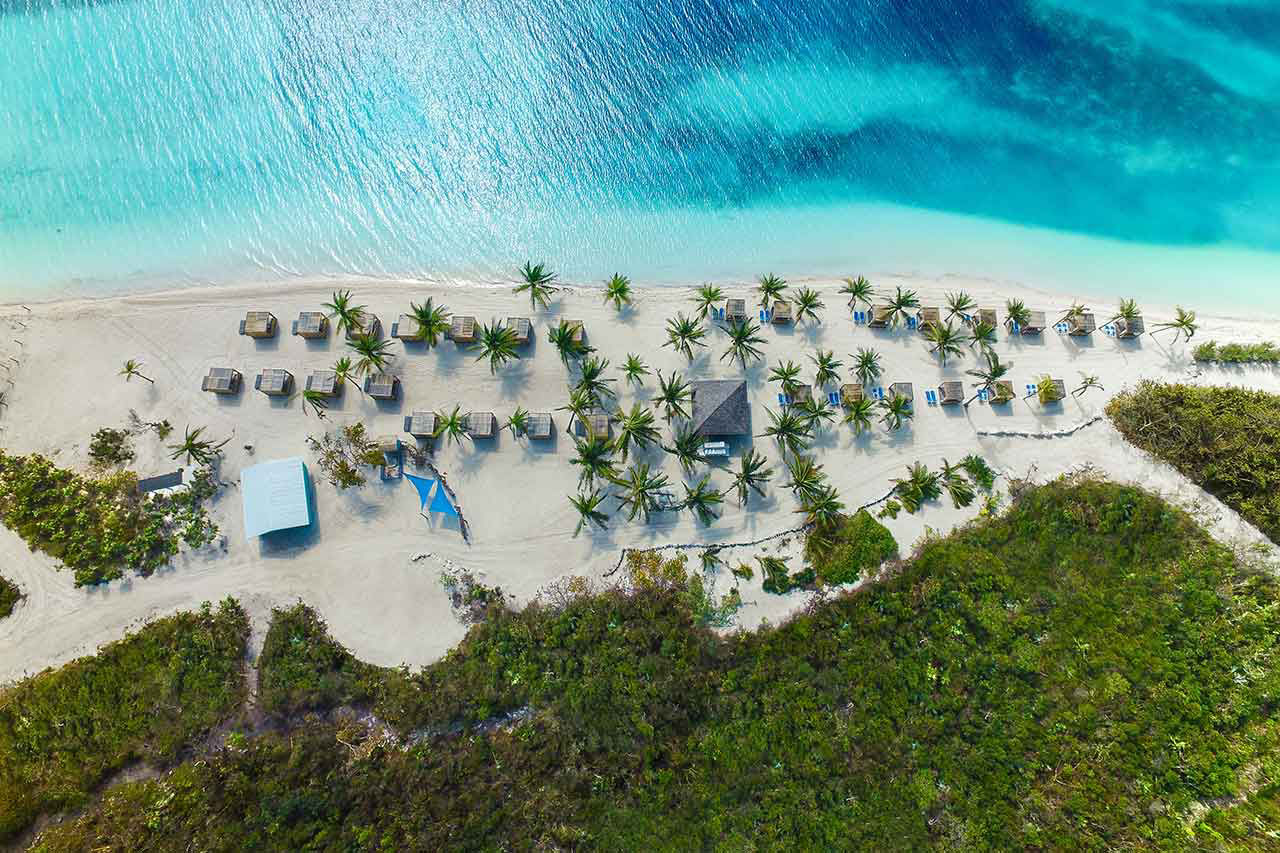 CocoCay, Bahamas Ariel View of the Beach and Blue Water 