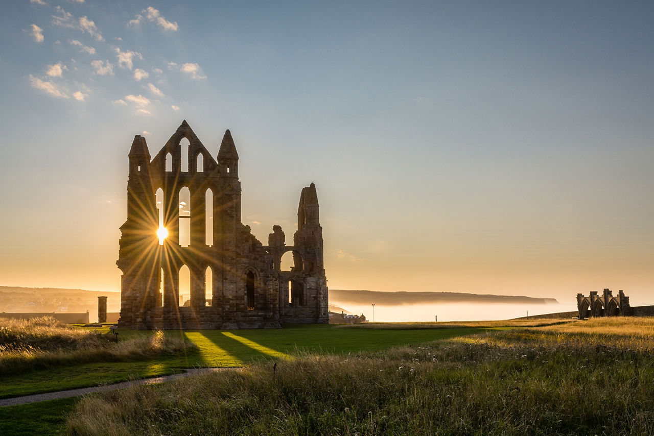 Sun Star on Whitby Abbey  The Gothic ruins of Whitby Abbey with the suns rays producing a star