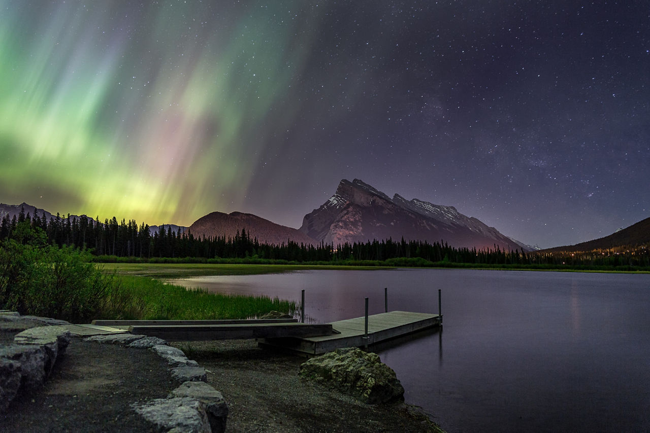 Aurora over Vermilion Lakes, Banff