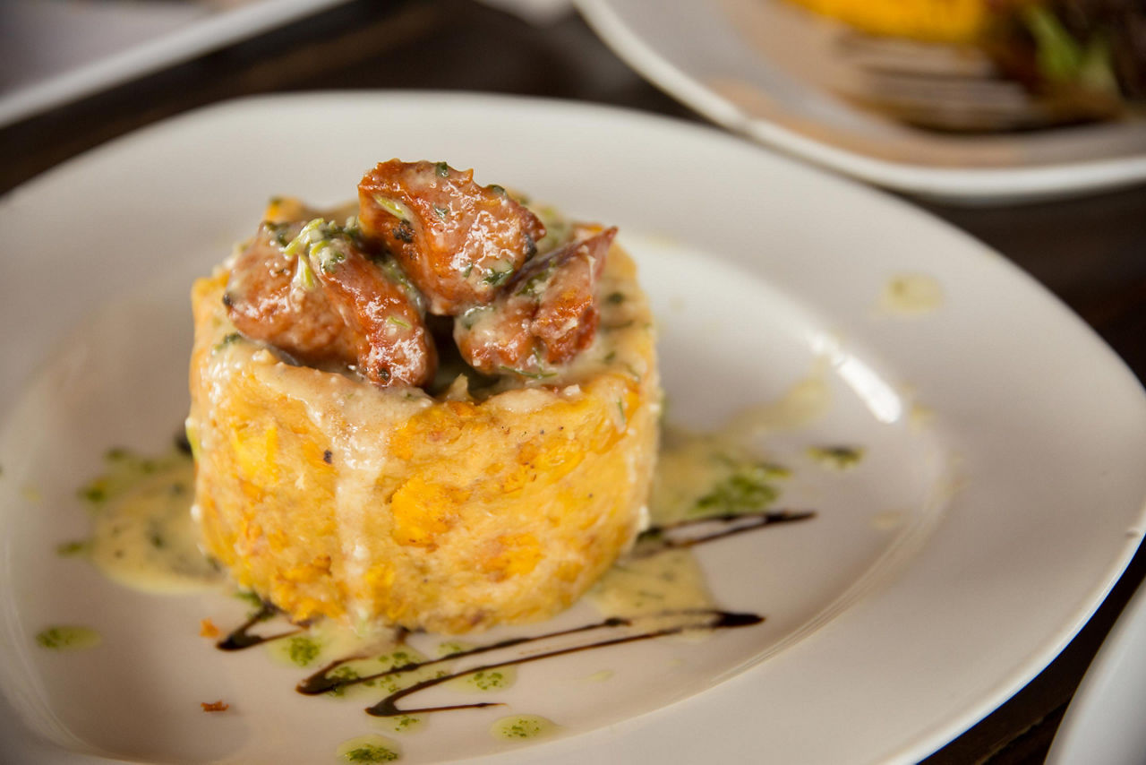 Puerto Rico Mofongo Made with Fried Green Plantains
