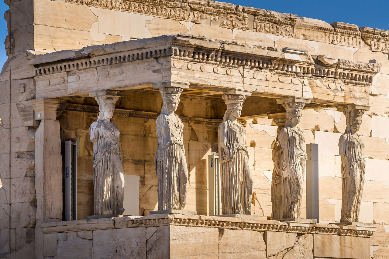 Erechtheion temple with Caryatid Porch, Athens, Greece.
