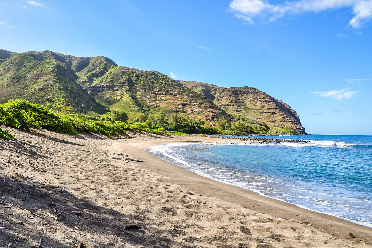 Halawa Beach on the Hawaiian Island of Molokai nicknamed the Friendly Isle. Hawaii.