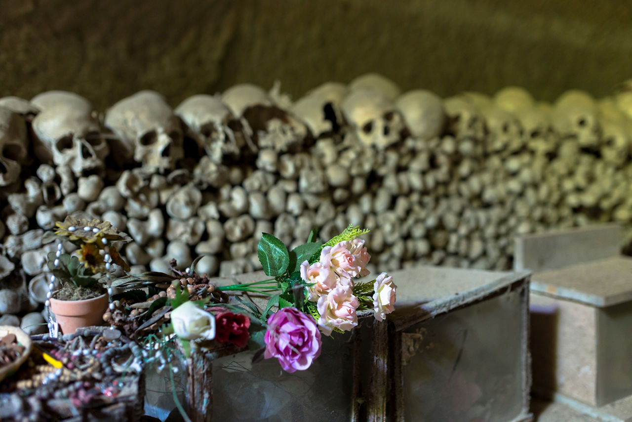 Skulls in Fontanel cemetery Quarter Naples