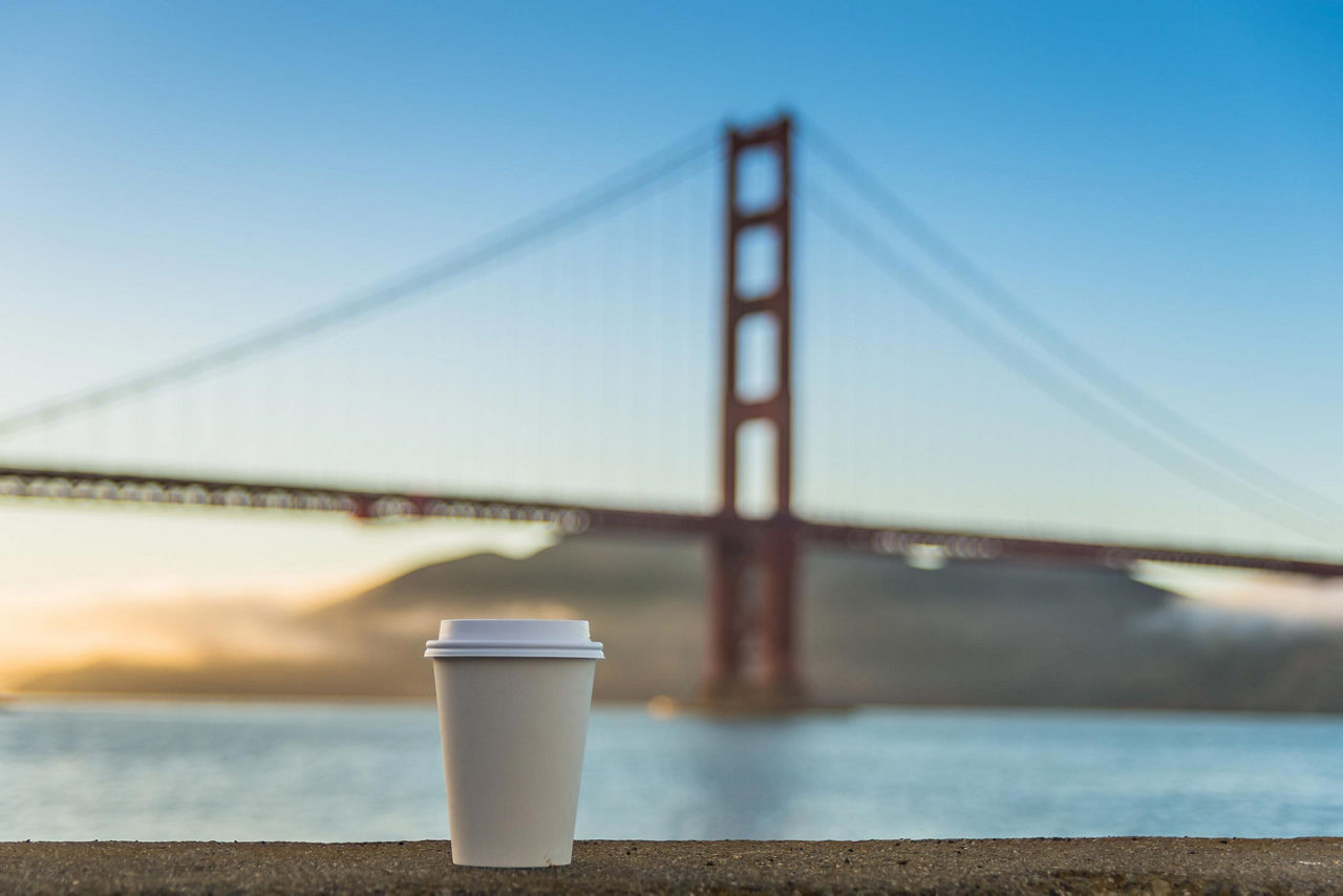 San Francisco, California Golden Gate Bridge and Coffee Cup
