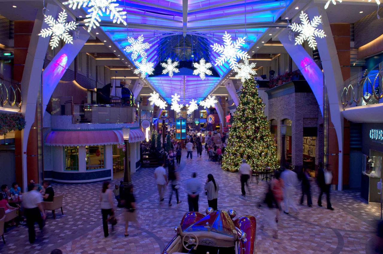 View of Holiday Decorations onboard December Cruises