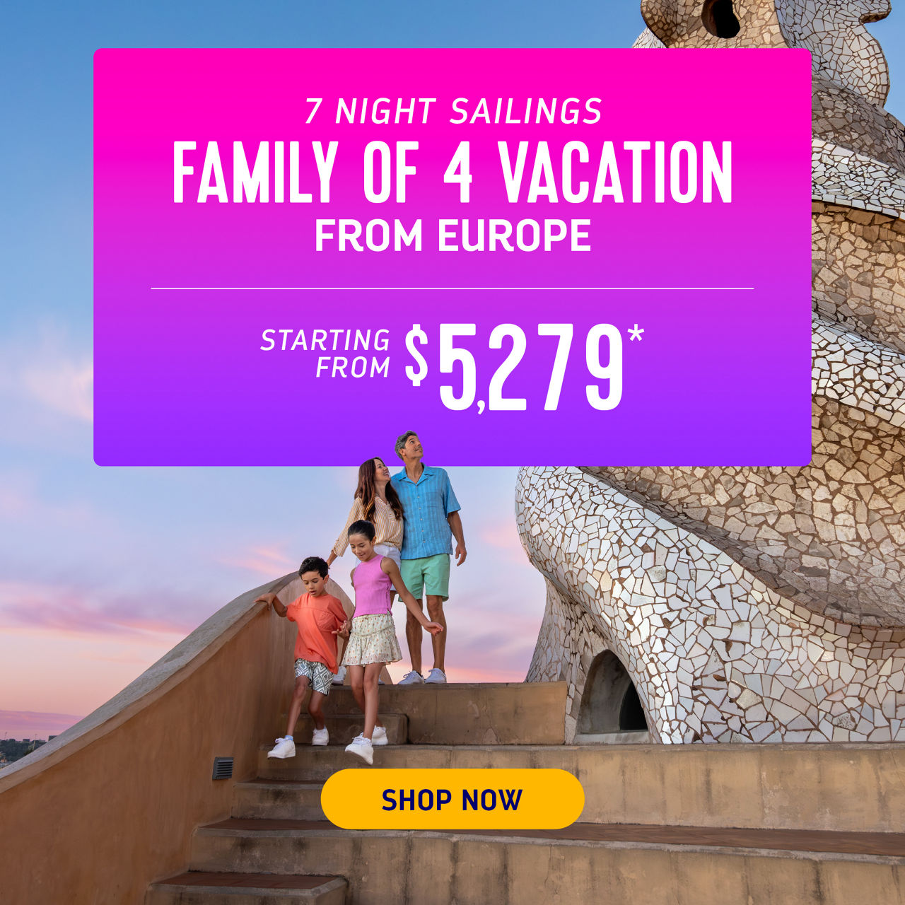 Legend Onboard 7 Night Sailings Family of 4 Vacation Europe Banner Mobile