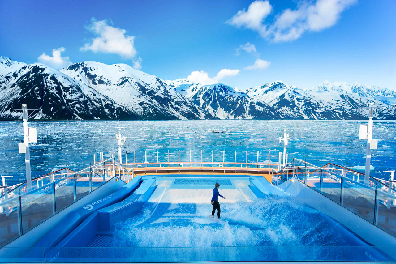 Flowrider Onboard the Ovation of the Seas with Alaska Glacier View