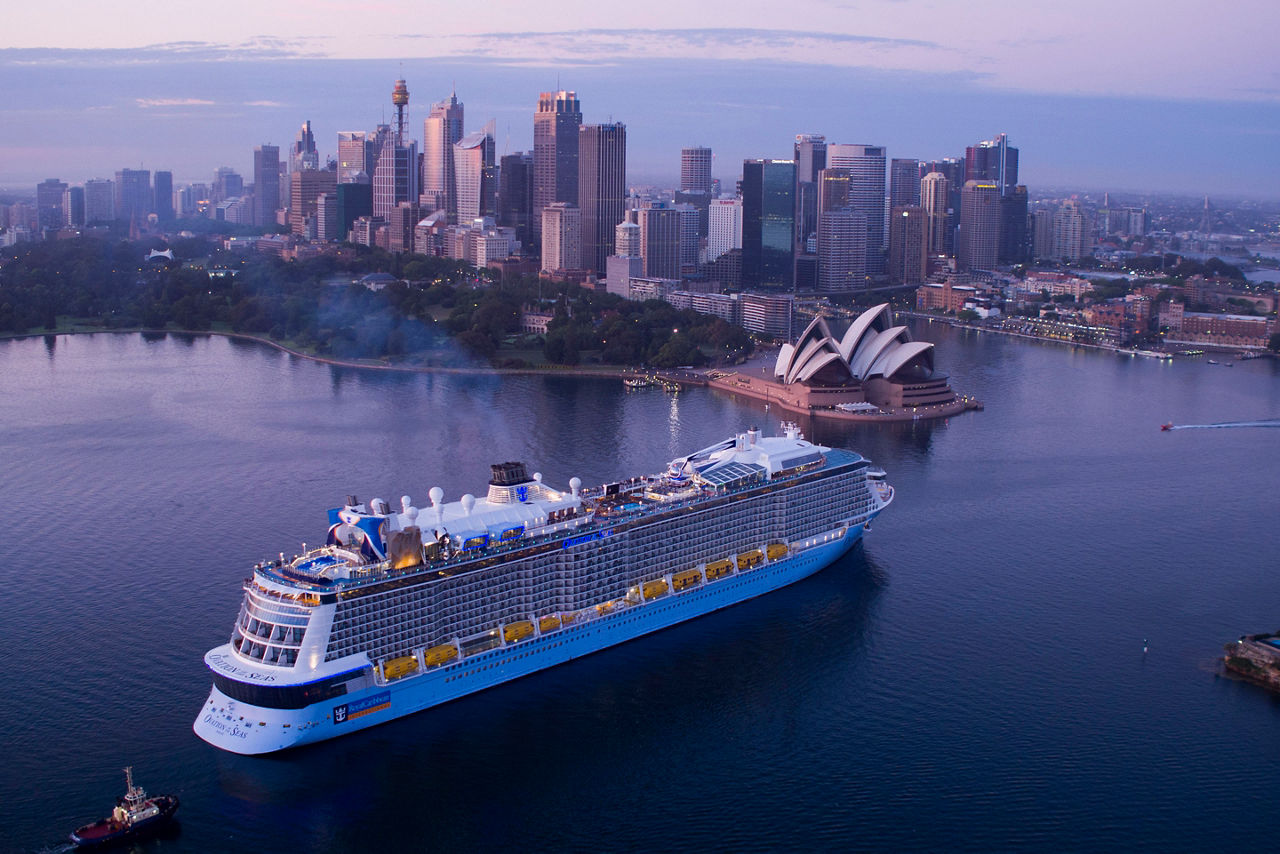 Ovation of the Seas in Sydney Harbor  with the Sydney Opera at the Background