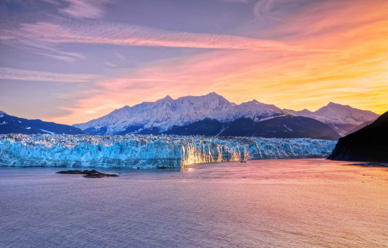 radiance hubbard glacier alaska sunset